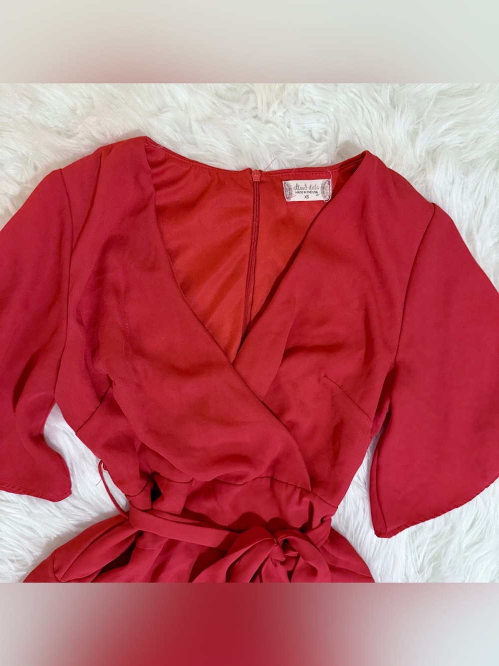 Altar’d State Red Ruffle Wrap Mini Dress XS Made in USA - Picture 3 of 13